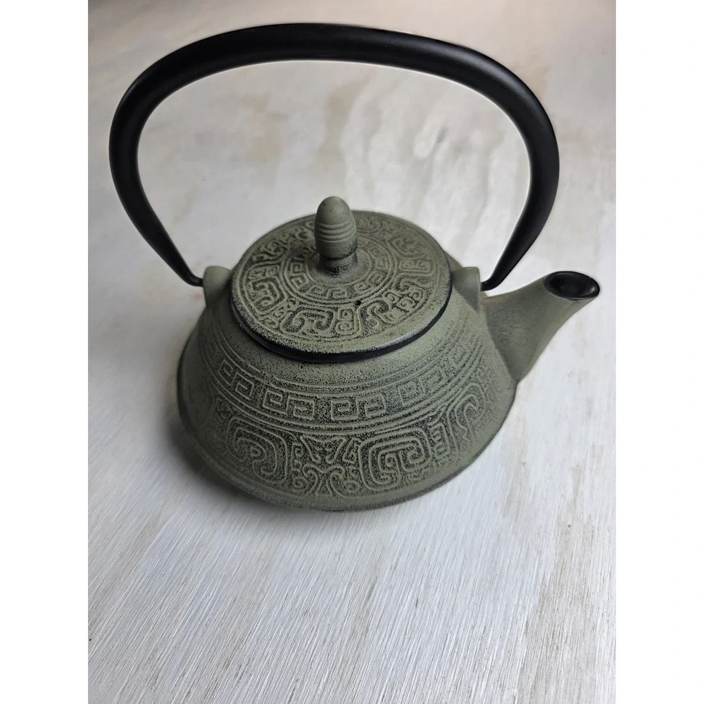 Sage Green Japanese Cast Iron Tetsubin Teapot with Infuser Boho Zen Classic 7in